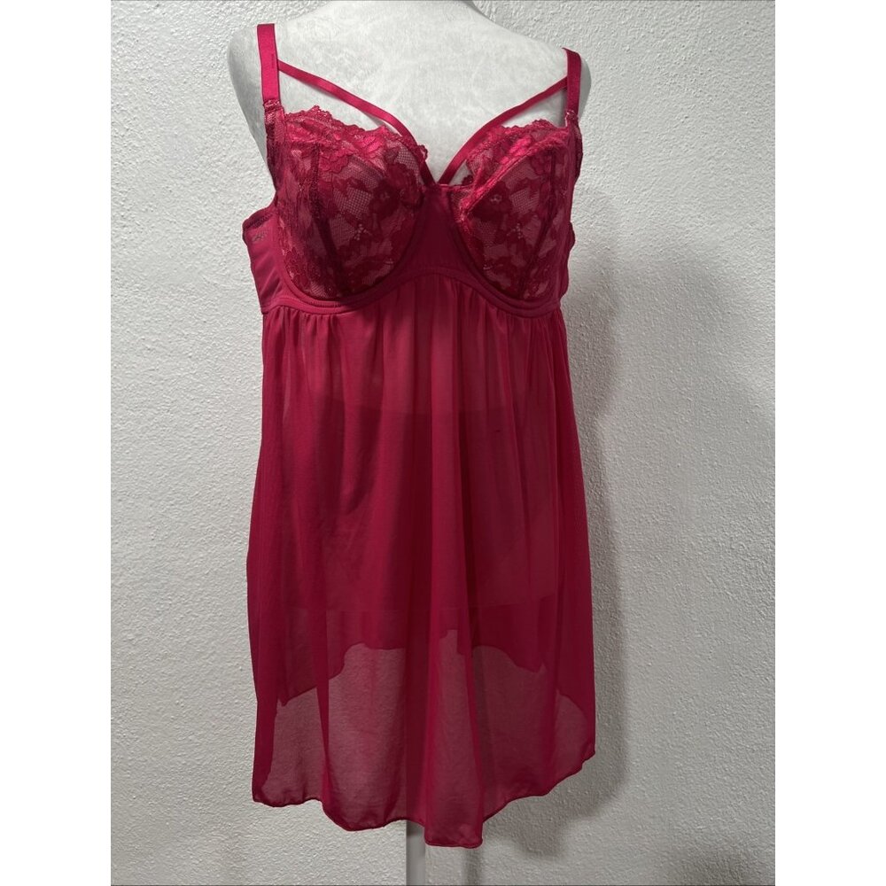 ADORE ME ELLA PLUS BABYDOLL Nightgown LINGERIE SIZE 40D UW BRA Fuchsia Floral‎